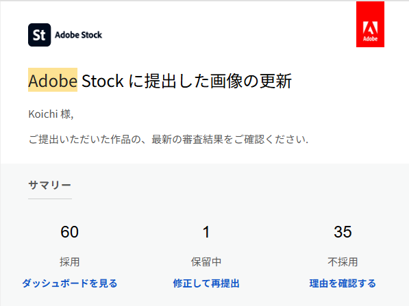 AdobeStockの採用結果